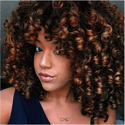 Heat Resistant Kinky Curly Wig for Black Women - Natural Ombre Brown Style