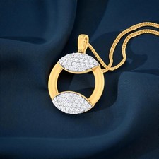 Pave 0.80 Carats F/VS1 Round Brilliant Cut Diamonds Necklace In 14K Yellow Gold