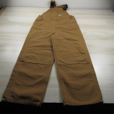 Carhartt Overalls Boys 14 Brown Duck Canvas Bib Workwear Outdoor Youth 32x26