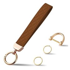 Weixiltc Leather Wristlet Keychain, Car Key Chain Holder with 2 Key Ring Brown