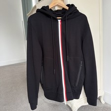 Moncler Zip Hoodie Black XL Mens Full Zip Sweatshirt Tricolour Stripe Authentic