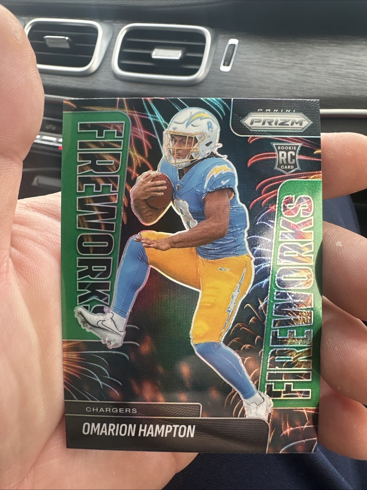2025 Panini Prizm Green Prizm Rookie Fireworks Omarion Hampton Chargers