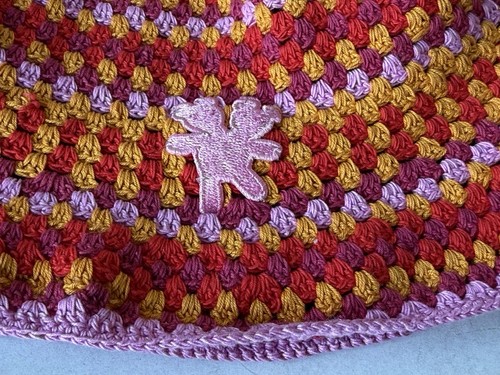 Heaven By Marc Jacobs Crochet Beanie Hat Cap 100% Cotton Pink Multi Teddy Patch - Picture 12 of 12