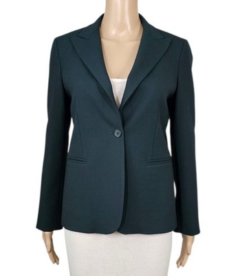 MAX MARA Green Tailored Stretch Virgin Wool Single Button Blazer Jacket 10 $705