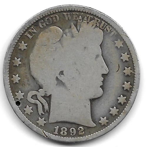 Antique Vintage 1892 P Barber Half Dollar G Grade Circulated Silver 50C Coin