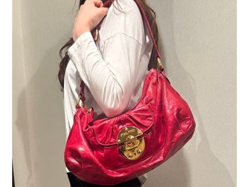 みゅう Auth MIU MIU 2way Leather Shoulder Bag Handbag Red Gold Women's