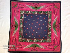 Women's Italian Bellotti silk scarf 33"x33", night blue, mauve and green.