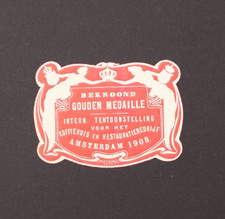 Netherlands 1908 Exhibition Seal Bekroond Gouden Medaille Red
