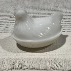 Hazel Atlas Milk Glass Hen on Nest Dish White 4" Vintage Egg Trinket Box
