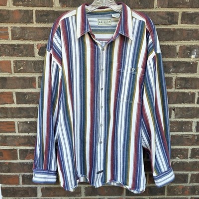 Arizona Jeans Multicolor Striped Button Down Shirt Sz XL 100% Cotton Western