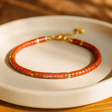 Natural Red Jasper Stone Bracelet Tube Beaded Women Jewelry Birthday Reiki Gifts
