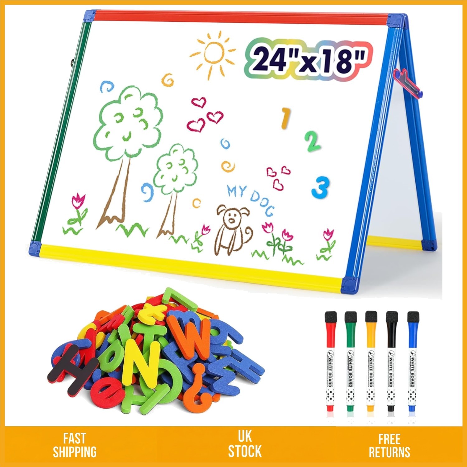 Versatile Double Sided Magnetic Tabletop Whiteboard Dry Erase Easel A2 60x45cm