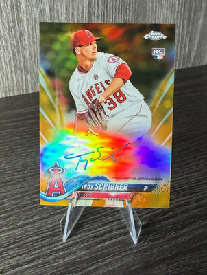 2018 Topps Chrome Troy Scribner RC Auto Gold Refractor /50 Angels SP