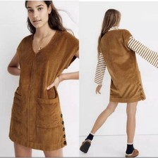 Madewell Shift Dress Women's 2XS Egyptian Gold Corduroy Side-Button Cap Sleeve