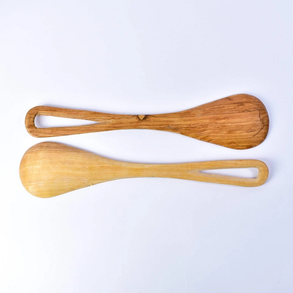 Maasai Olivewood Serving Spoon Set with Bone Inlay Kenya - Image 2 of 4