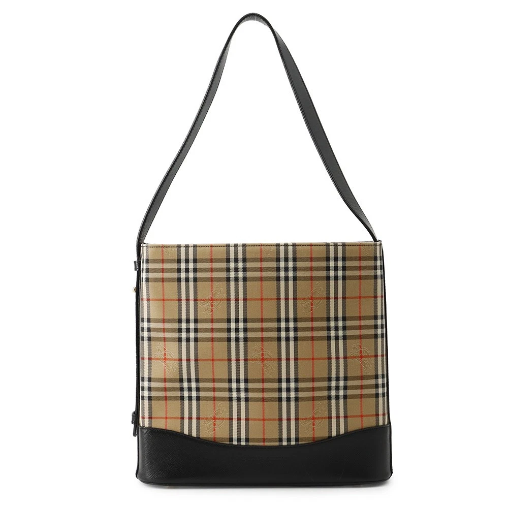 Burberry — BURBERRY Check Shoulder Bag Canvas/Leather Brown/Black