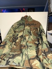 Vintage M65 Field Jacket US Army Medium Long Woodland Camo Cold Weather Coat
