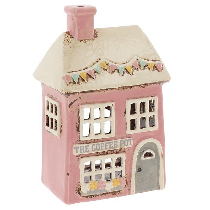 Village Pottery Ceramic The Coffee Pot Pink Coffee Shop Tealight Holder 360136