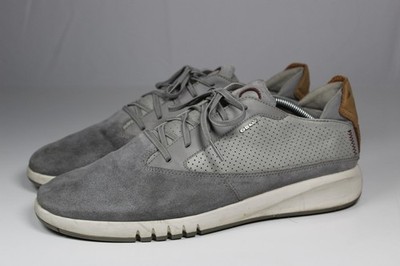 Geox Aerantis Mens US 11 Running Shoes Gray Suede Perforated Leather Sneakers