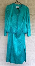 Vintage 80s Romantic Victorian Teal Lace Jacket Skirt Dress Saloon Girl Western