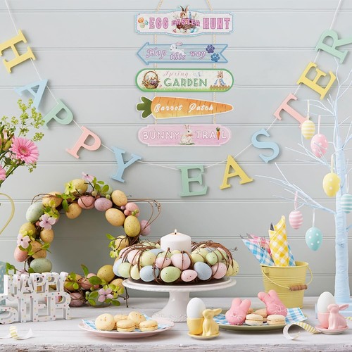 Ausril Happy Easter Door Decoration,Easter Bunny Door Sign,Colourful Egg Rabb... - Picture 4 of 7