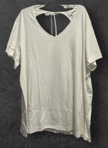 Veranesi Top Women Size 3X White V Neck Keyhole Back Faux Bow Relaxed Tunic NWT