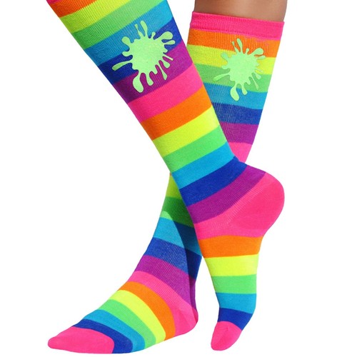 Calcetines altos de limo hasta la rodilla neón arco iris a rayas niñas calcetines largos niños calzado - Imagen 9 de 13