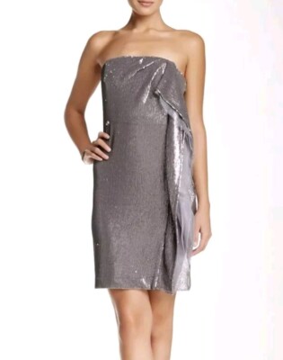 halston heritage silver dress Halston Heritage Crew Neck Long Dress - Silver Dresses, Clothing - WH172167