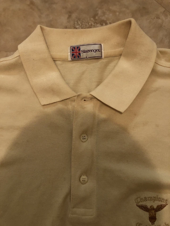 Camisa Polo Vintage DISTRESS Slazenger Para Hombre Amarilla Club Champions Talla L Foto 3 de 4