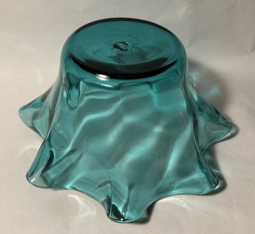 Blenko Glass Sea Green Ruffled Bowl Wayne Husted Design mcm - Picture 14 of 15