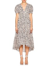$595 ULLA JOHNSON Evania Floral Striped Cotton Silk Midi Dress Pink Black White