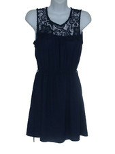 MINE WOMEN'S SIZE S BLUE LACE TOP BELTED LINED SLEEVELESS DRESS*