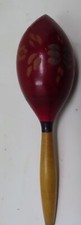 Maracas Percussion Gourd Mexico Red Hand Painted Shaker Rattle Vintage Wood