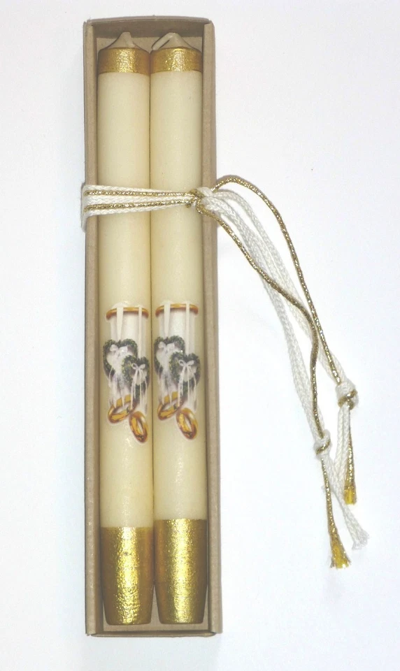 Mano Dorado y Crema 10" L. Par de Conos con Anillos de Boda y Motivo Corazones, Alemania Foto 4 de 4