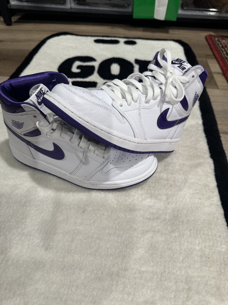 metallic purple jordan 1 on feet