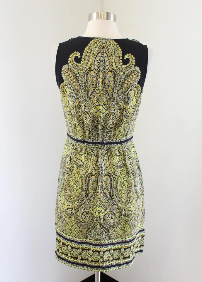 Vestido Beth Bowley Anthropologie Negro Amarillo Estampado Paisley Volantes Frontal Talla 6 Foto 4 de 4