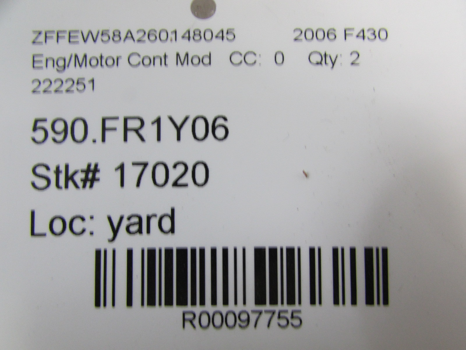 Ferrari F430, Engine Control Module, ECU, Used, P/N 222251