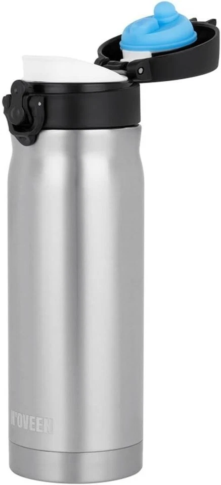 N'OVEEN TB802 BOTTIGLIA TERMICA 400ml THERMOS CALDO FREDDO ARGENTO DOPPIA PARETE - Immagine 2 di 4