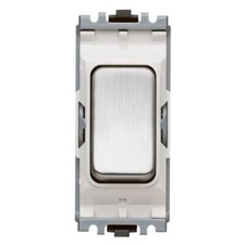 MK Grid Module: 10A 2 Way SP Switch Module, Brushed Stainless Steel White Insert