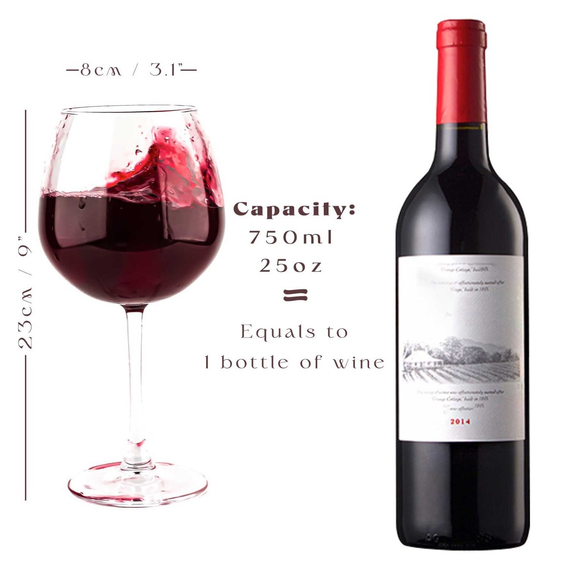 Big Wine Glasses Oversized Set of 2 (750ml/25oz), Giant Wine Glass, Big  Cocktail | eBay