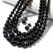 Womans Faux Pearl 3 Layer Multi Strand Necklace With Stud Earring Set Jewelry