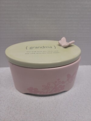 American Greetings Ceramic Trinket Box Pink Green Grandma Butterfly 3.5'' x 6''