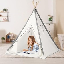 Play22 Kids Indoor/Outdoor Teepee Tents with Mat and Carry Case in White