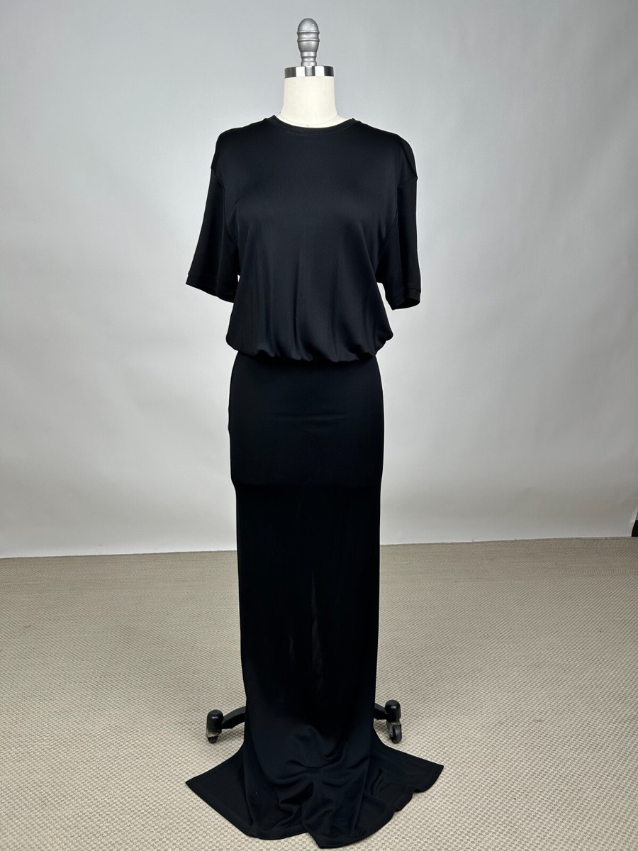 Givenchy Viscose Black Gathered Maxi Dress Gown Tag Attached