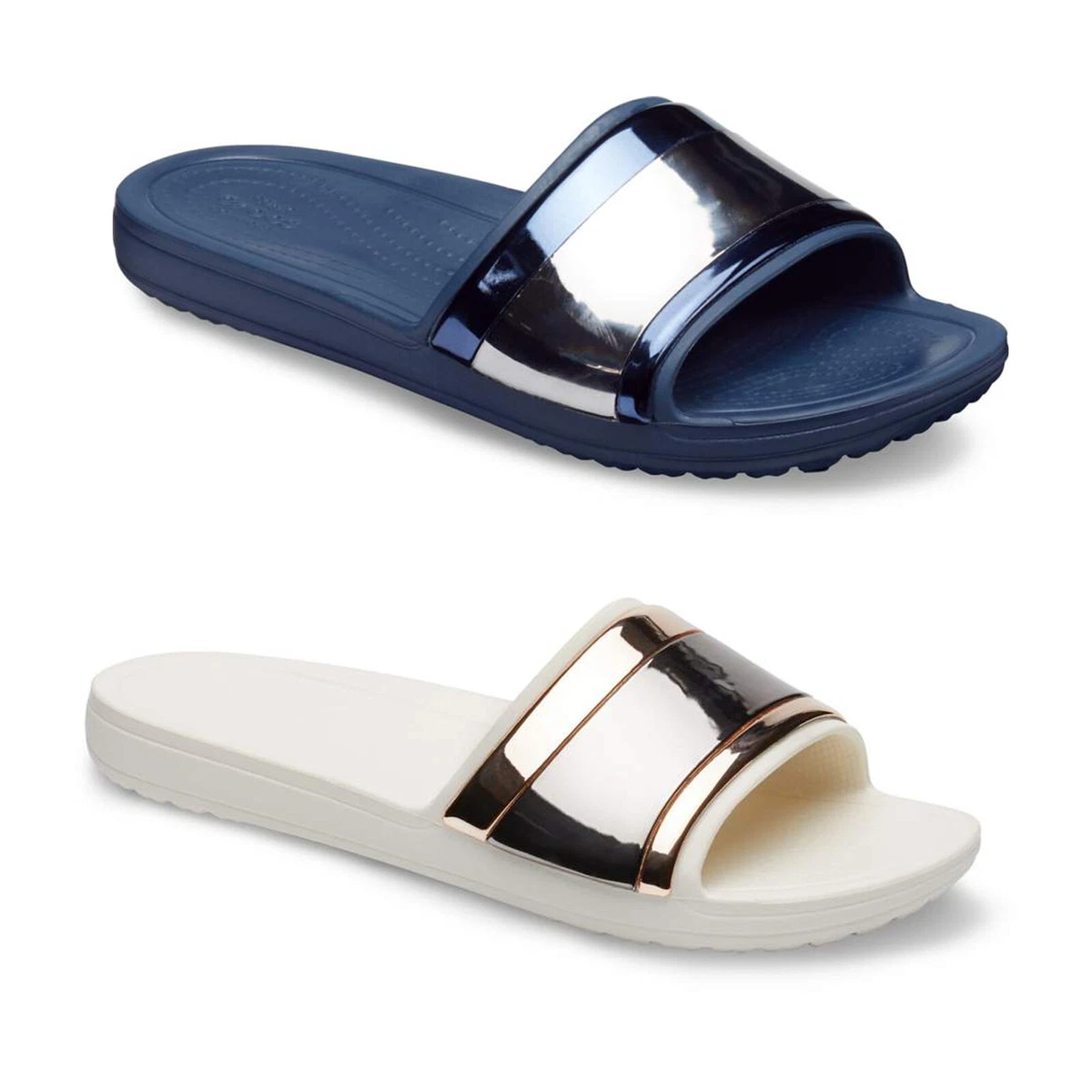 Crocs Sloane Slides Sandals Womens MetalBlock Platform Heeled
