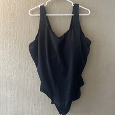 Lands' End Women's Size 24W One Piece Swimsuit Solid Black Tugless 368233