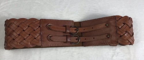 Express Women's Brown Wide Leather Woven Stretch Waste Belt SZ Small/ Medium