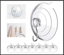 Suction Cup Hooks, 2.5 Inches Clear PVC Suction Cups with Metal Hook