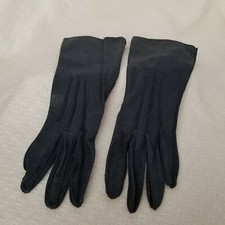 Vintage Women's Black Calf Skin Gloves Wrist Length 9.75" Long 4" Across the Top