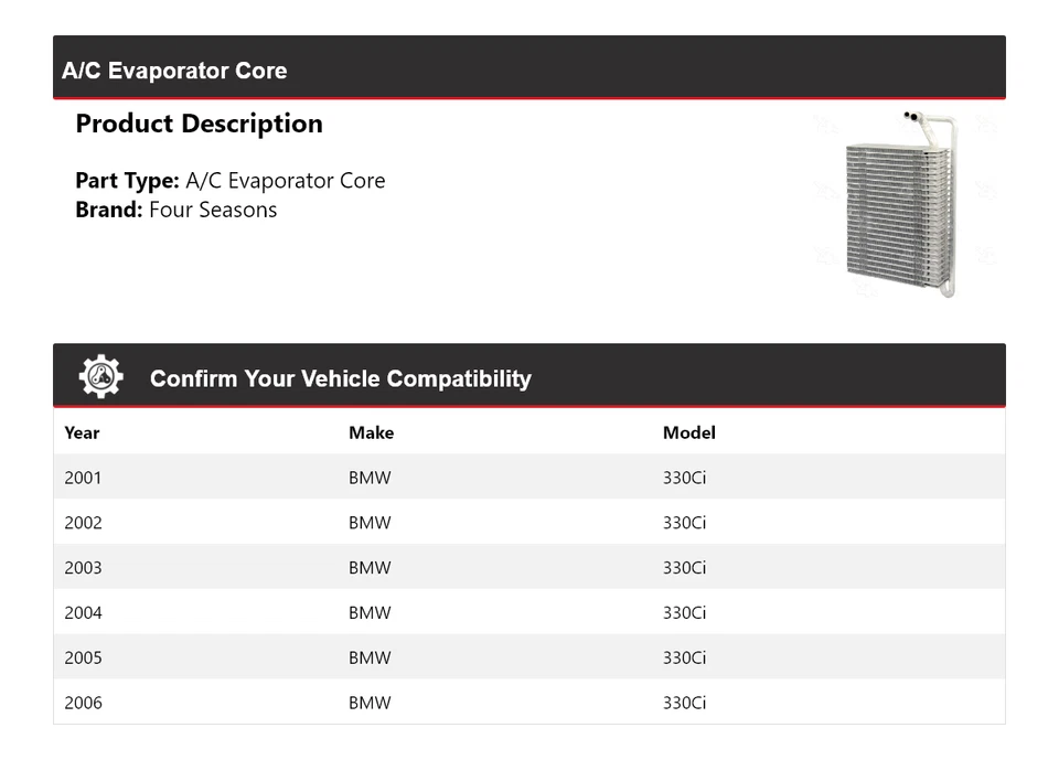 Núcleo evaporador aire acondicionado BMW 330Ci 2001-2006 4 estaciones 2002 2003 2004 2005 Foto 2 de 4